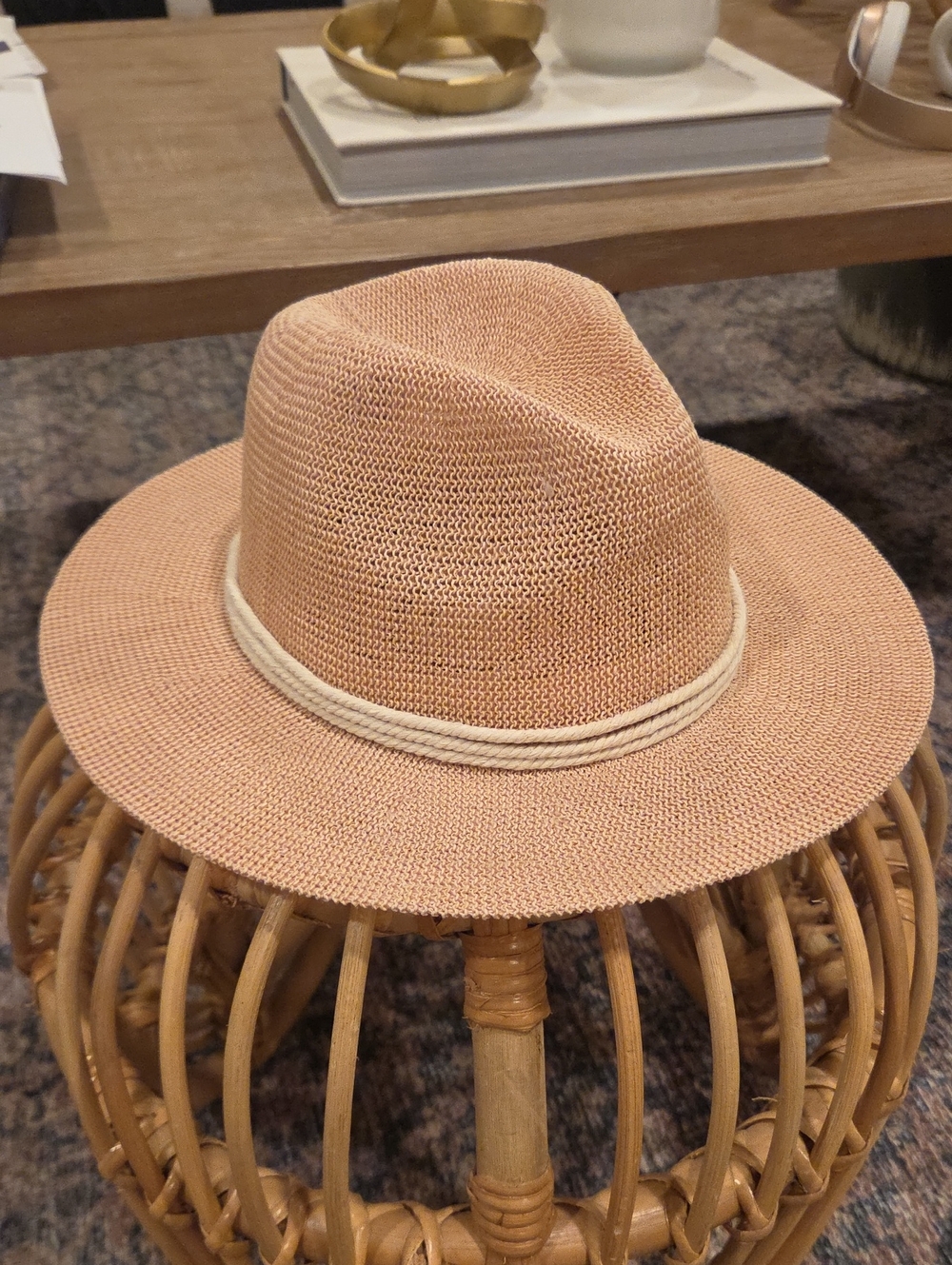 POL for Anthropologie Blush Knit Paper Fedora with Cream Band